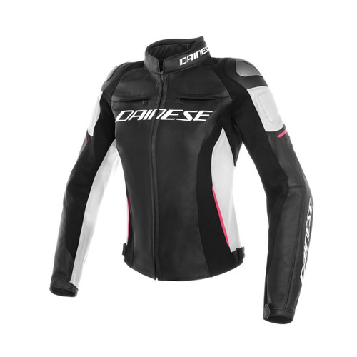 Dainese Racing 3 Womens Leather Jacket Black/White/Fuchsia