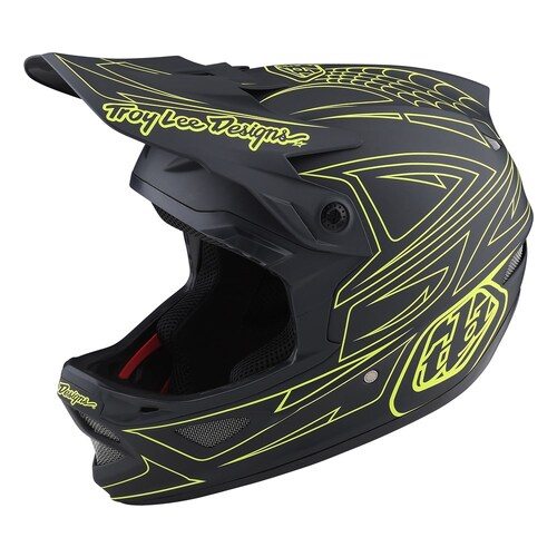 Troy Lee Designs 22S D3 AS Fiberlite Helmet - Spiderstripe Grey/Yellow