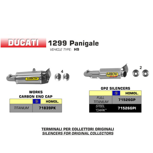 Arrow Exhaust Ducati Paningale 1299 15-16 Homologated Dark Steel GP2 Silencers L+R Slip-OnS For OEM Collectors