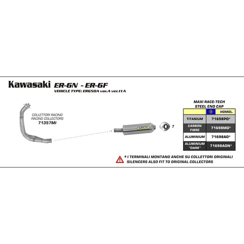 Arrow Exhaust Kawasaki ER-6F/N 05-11/Versys 07-11 Homologated Aluminium MaxI Race-Tech Slip-On