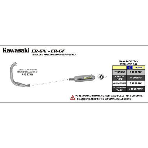 Arrow Exhaust Kawasaki ER-6F/N 05-11/Versys 07-11 Homologated Aluminium Dark MaxI Race-Tech Slip-On