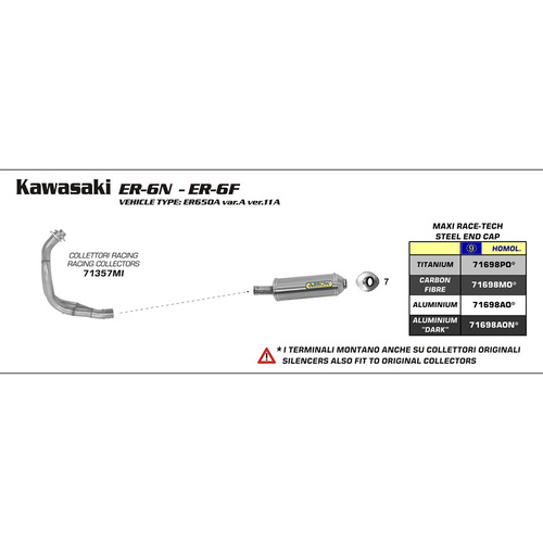 Arrow Exhaust Kawasaki ER-6F/N 05-11/Versys 07-11 Homologated Titanium MaxI Race-Tech Slip-On