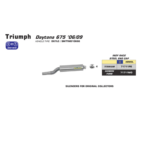 Arrow Exhaust Triumph 675 DAYTOnA 06-09 Homologated Titanium Indy-Race Slip-On