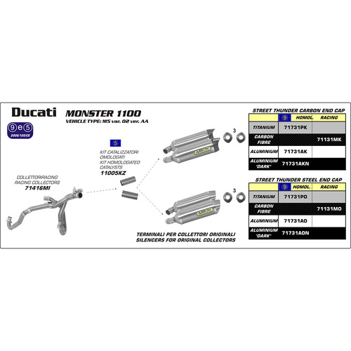 Arrow Silencer Set - Street Thunder Aluminium Silver With Carbon End Cap