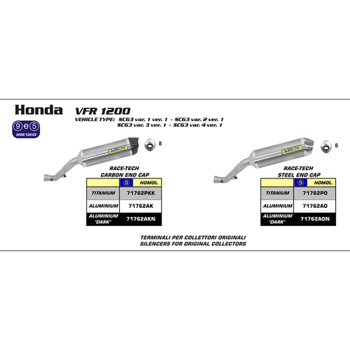 Arrow Exhaust Honda VFR1200F 10-14 Homologated Aluminium Race-Tech Slip-On