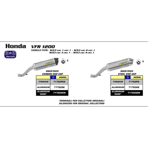 Arrow Exhaust Honda VFR1200F 10-15 Homologated Aluminium Dark Race-Tech Slip-On