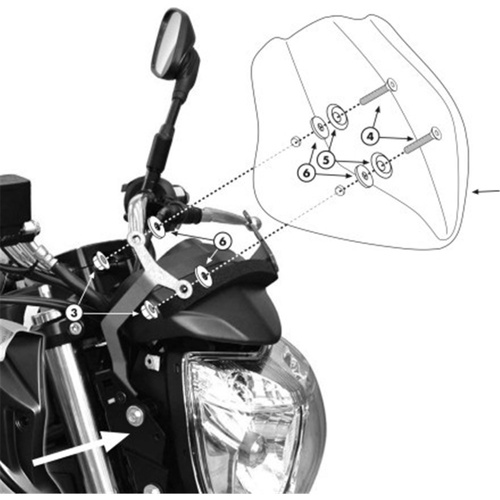 GIVI SPECIFIC WINDSCREEN FITTING KIT - SUZUKI GSR600 06-11 (NEEDS SCREEN 247A) [ONC01] #