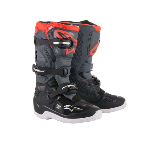 Alpinestars Youth Tech 7S Boots - Black/Dark Grey/Fluro Red