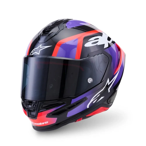Alpinestars S-R7 Lumen Helmet ECE06 - Black/Purple/Fluro Red/White