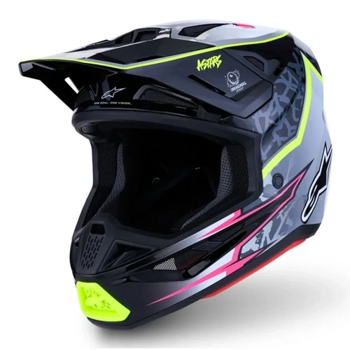 Alpinestars 2027 SM7 Blaster Helmet ECE06 - Black Gray White Fluro Yellow Glossy