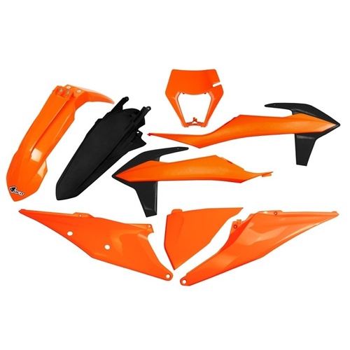 UFO Plastics Kit KTM EXC 125 20' - 21' / EXC 250/300 20' - 23' / EXC-F 250/350/450/500 20' -23' - Orange / Black