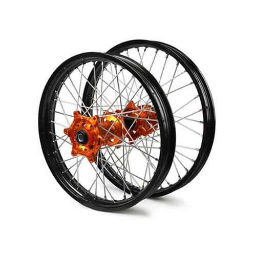 X TECH KTM/HUSQ MX/ENDURO 1.6x21 FRONT BLK RIM/ORG HUB/SLV SPK  (REFER CAT PAGE FOR FITMENT)